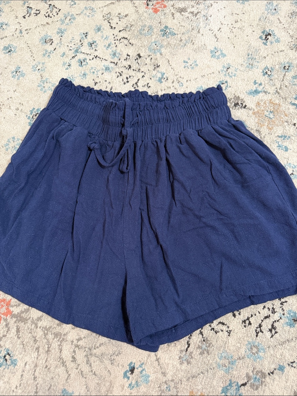 UEU High-Waist Navy Women's Shorts with Smocked Waist